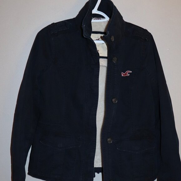Hollister Navy Sherpa Lined Button Down Jacket Size M - Picture 2 of 7